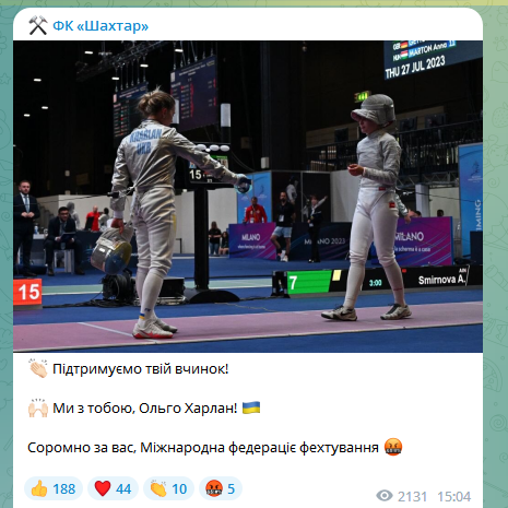 "Не тиснемо рук убивцям". У мережі відреагували на те, що сталося з Харлан і росіянкою на ЧС із фехтування