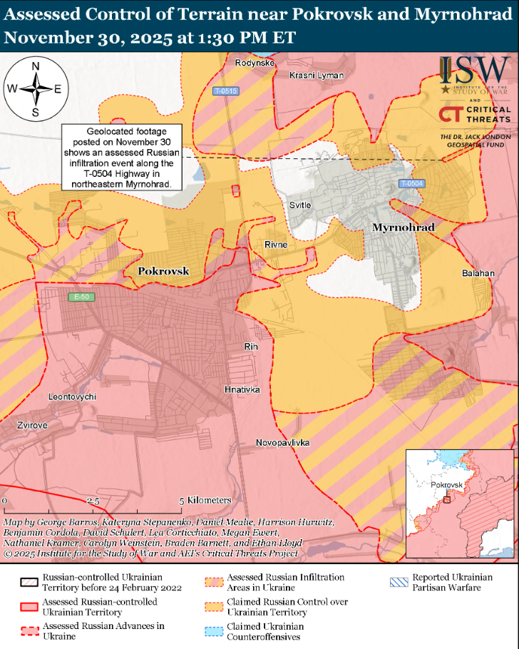 Російські війська не змогли захопити Покровськ, незважаючи на проникнення в місто: в ISW оцінили ситуацію. Карта