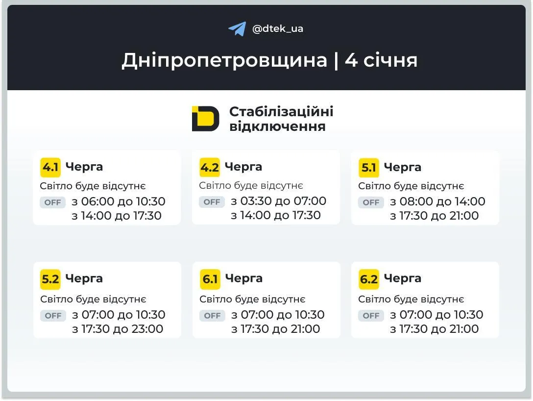 Світло вимикатимуть у більшості областей: "Укренерго" оприлюднило графіки на 4 січня