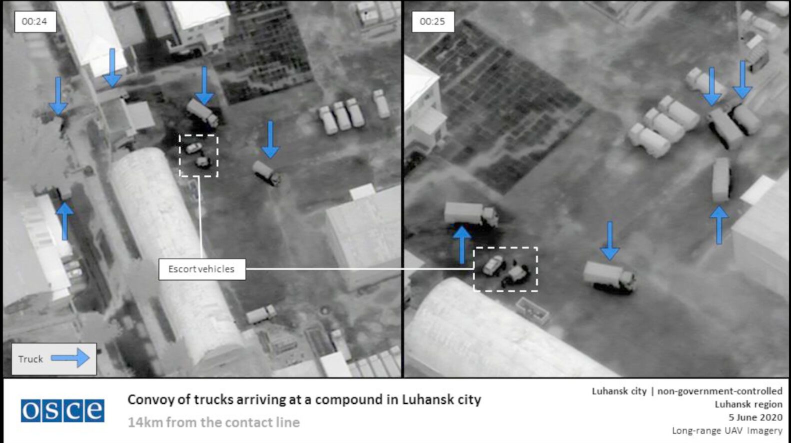 Снимки из БПЛА, подтверждающие переброс российской военной техники в Луганск