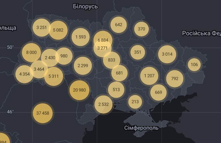 Карта поширення коронавірусу в Україні.
