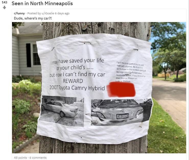 Объявление о "пропаже" Toyota.