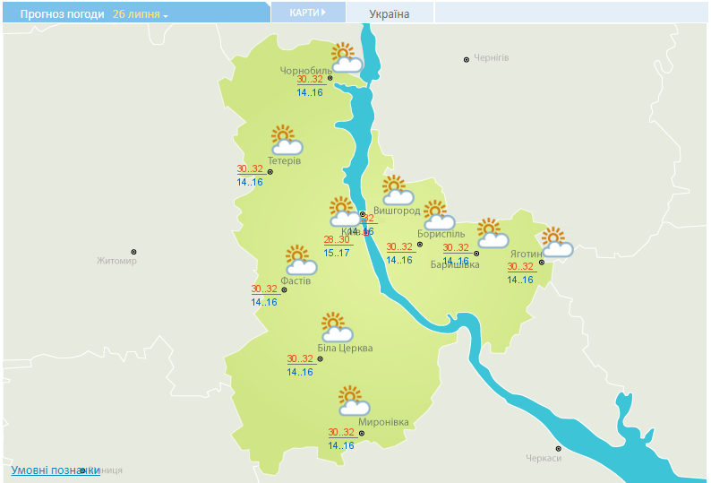 Прогноз погоды в Киеве на 26 июля