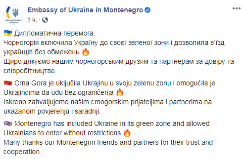 Чорногорія дозволила українцям в'їзд до країни без обмежень