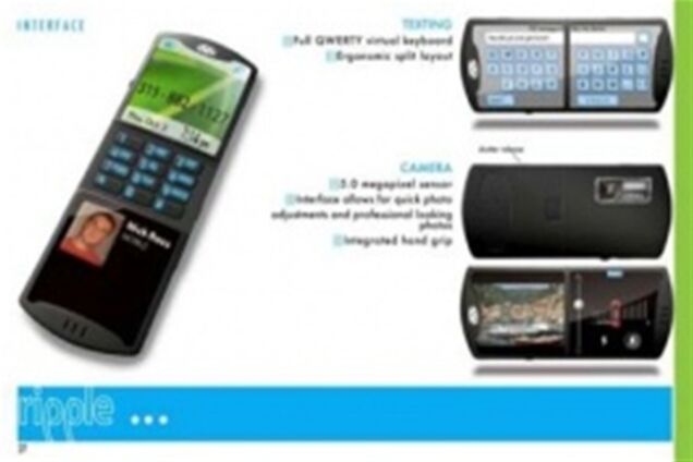 Концепт мобильного телефона Ripple Phone с mini-USB и двумя клавиатурами