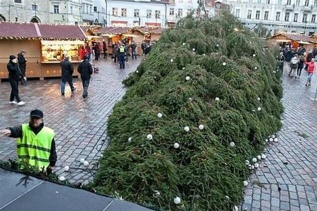 У центрі Таллінна впала 5-тонна різдвяна ялинка. Фото