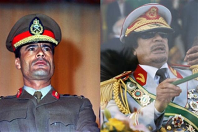 Муаммар Каддафи в разные годы своего правления