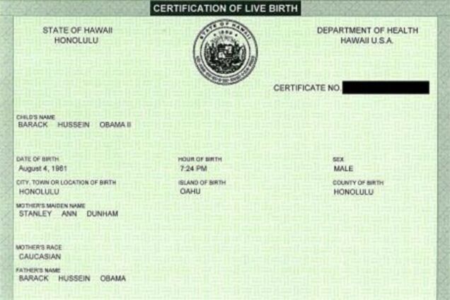 Щоб позбутися чуток, Білий Дім опублікував свідоцтво про народження Обами