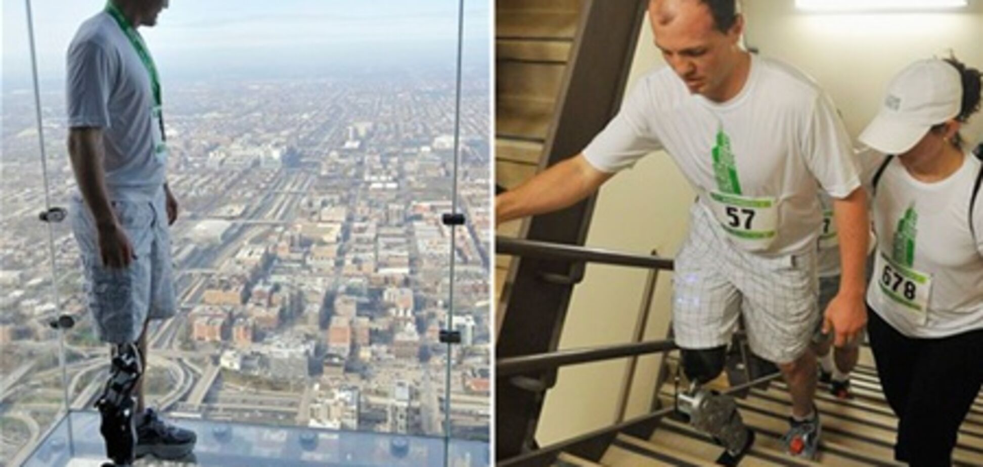 Человек с протезом ноги пешком поднялся на небоскреб