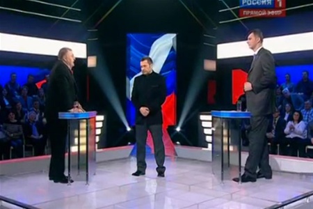 Жириновский оскорбил Пугачеву на дебатах с Прохоровым. Видео