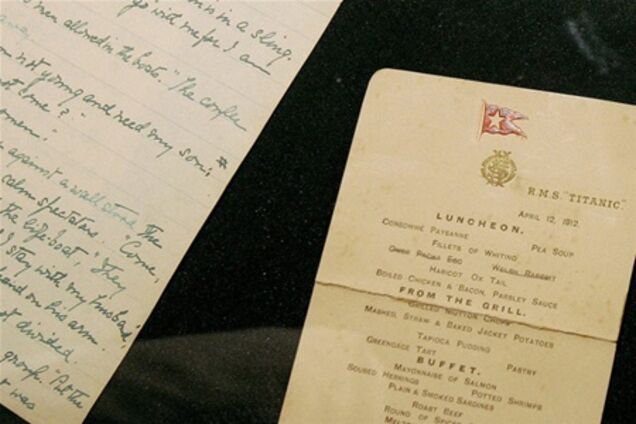 Меню последнего ужина на 'Титанике' пустят с молотка