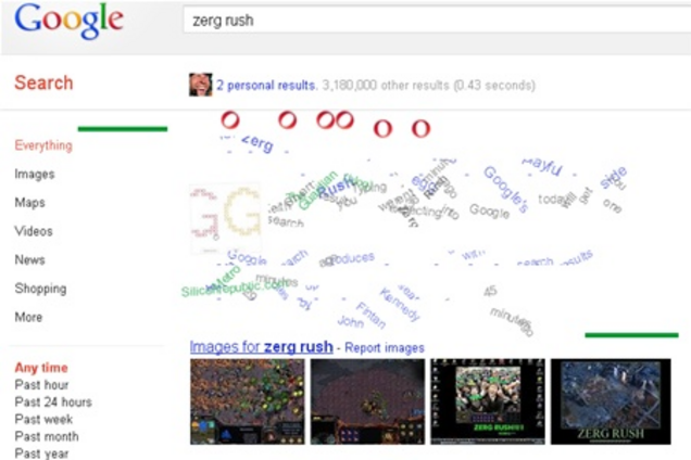 Сюрприз дня: введите 'zerg rush' в строке поиска Google