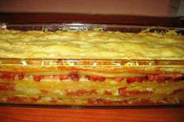 Запеканка с колбасой