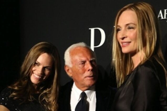 Турман и Суонк поддержали Армани на показе.Фото