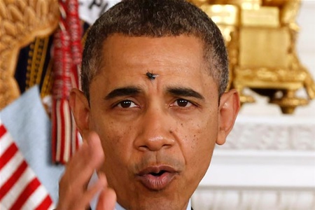 Обаму снова атаковала черная жирная муха. Видео