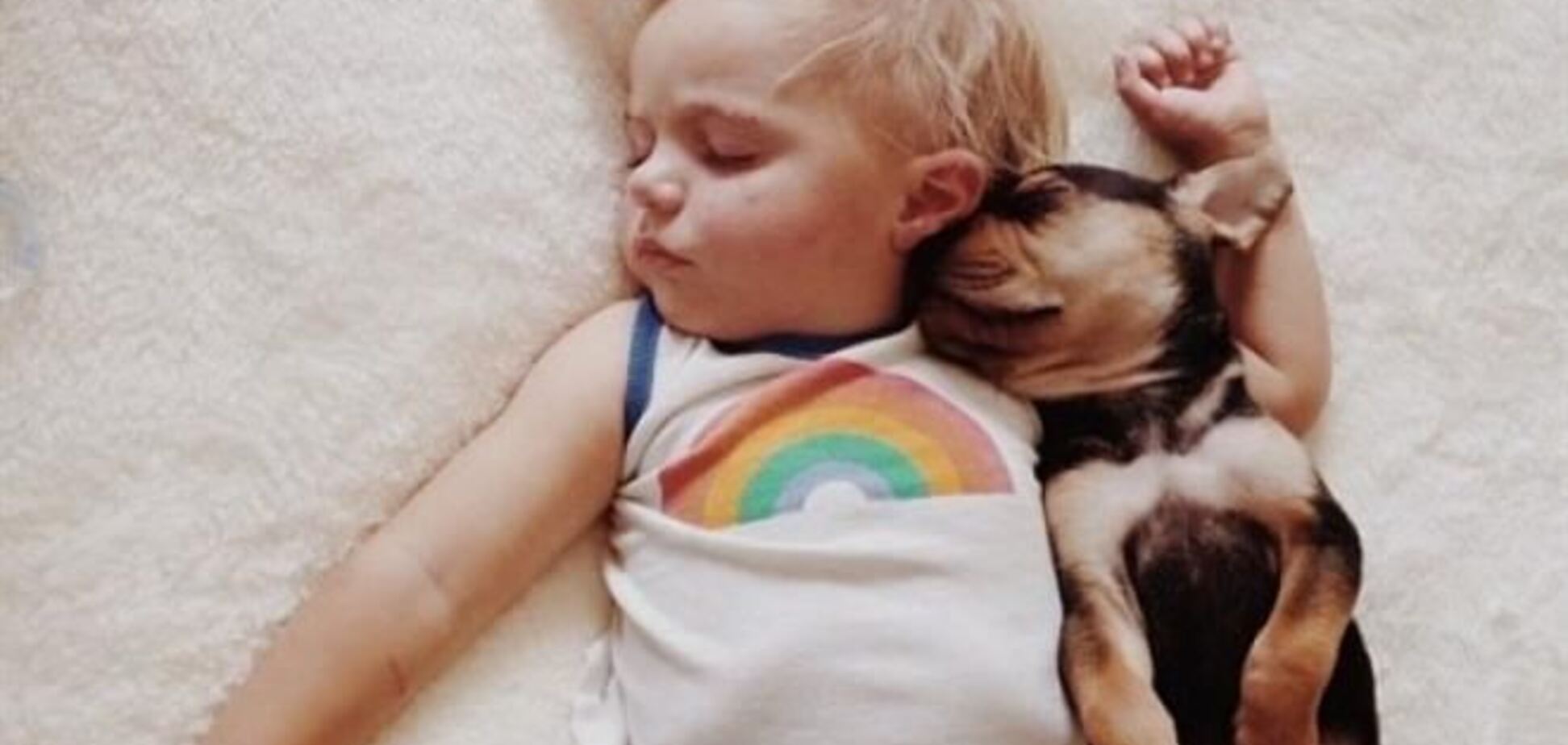 Прелести совместного сна: как щенок охраняет спящего малыша