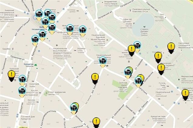 Новый киевский сайт показывает, где находится 'Беркут' и проходят митинги