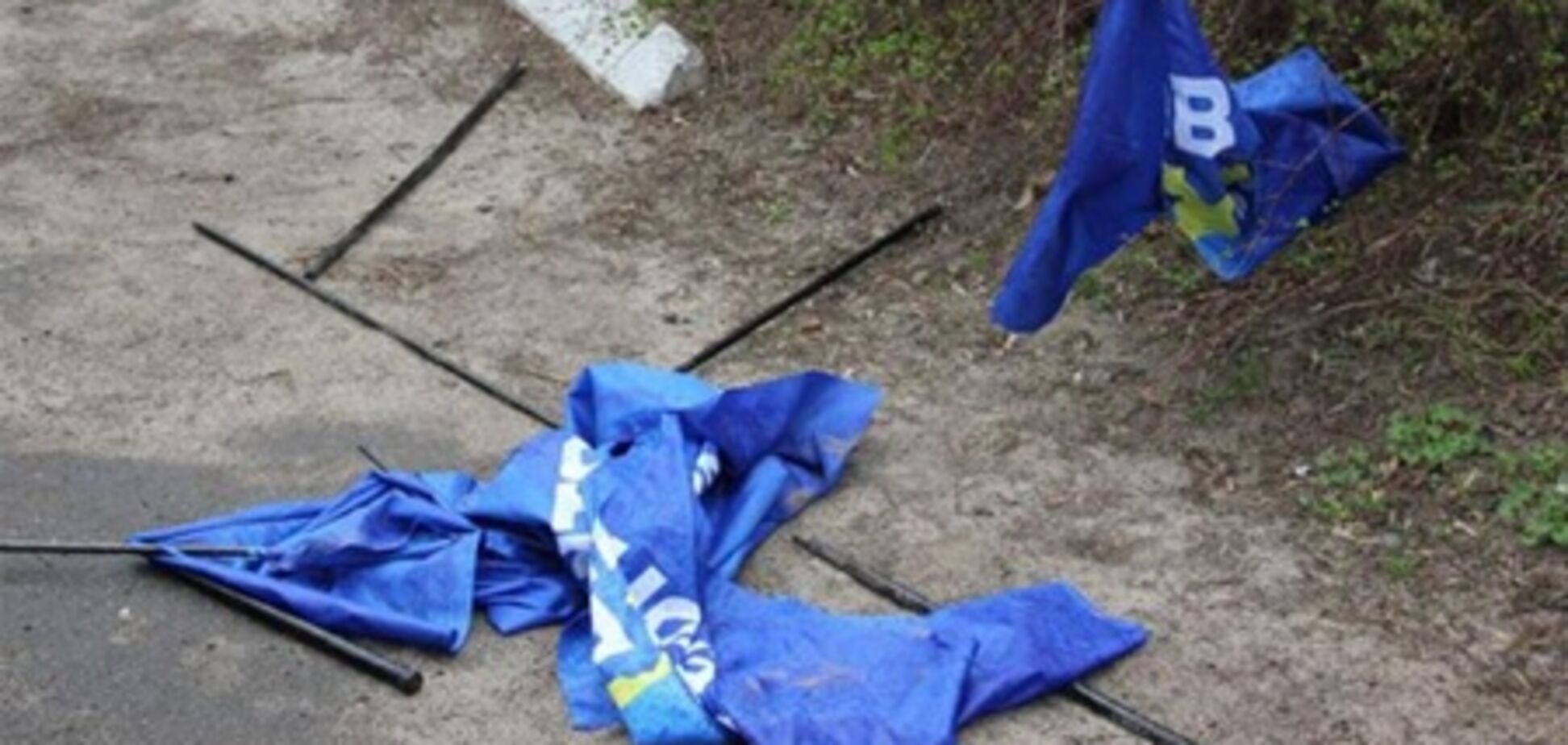 В Холодном Яру разорвали и растоптали флаги Партии регионов
