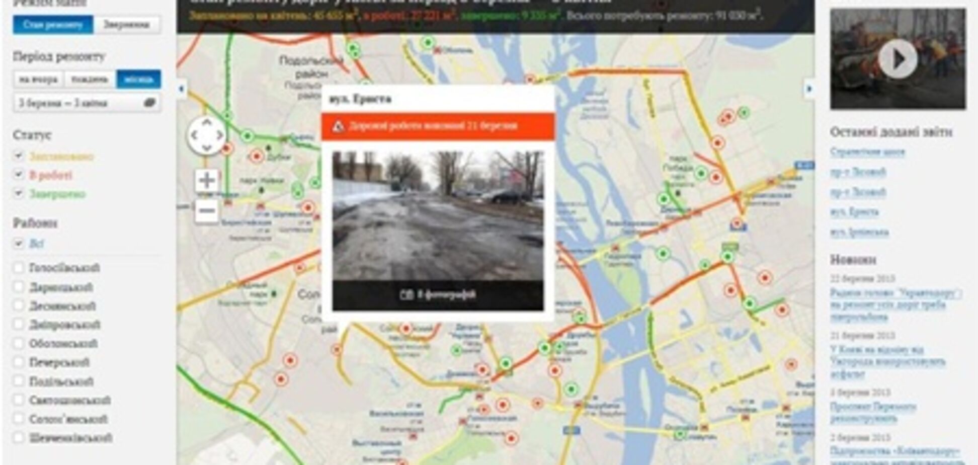 Власти Киева создали сайт по дорожным ямам