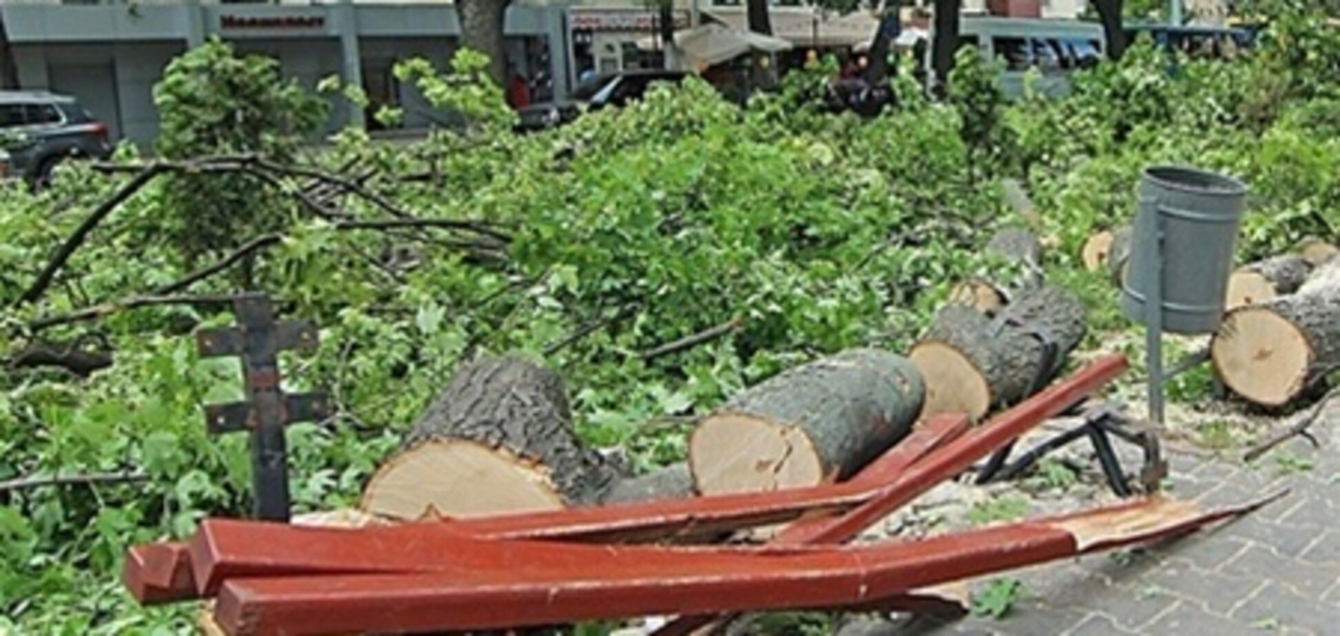 В Одессе убирают город после урагана и пилят деревья