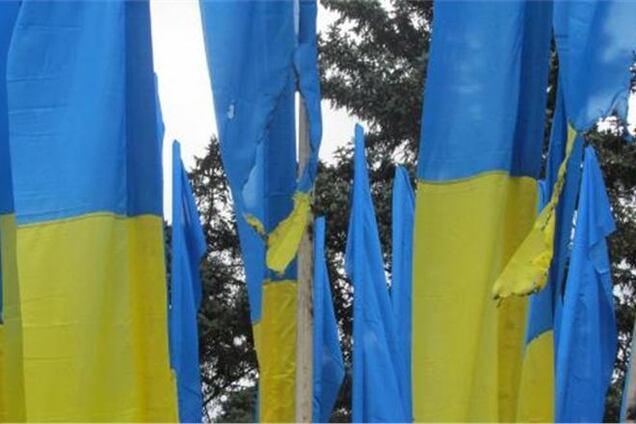 В Донецке под мэрией подожгли флаги Украины