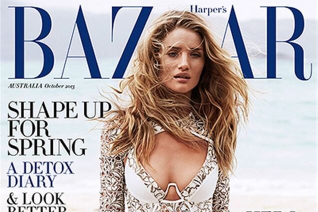 Хантингтон-Уайтли мерзнет на пляже для Harper's Bazaar