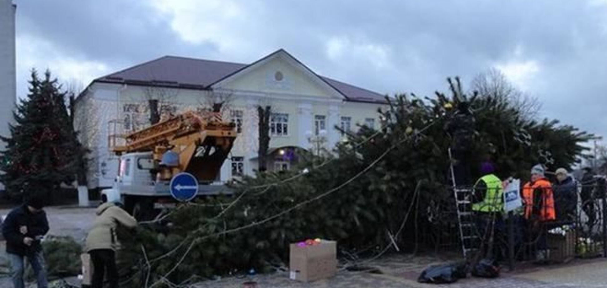 В центре Борисполя упала новогодняя елка