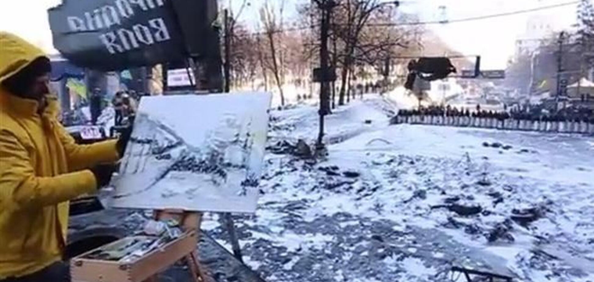 Художники малюють на Грушевського пейзажі з кордонами міліції