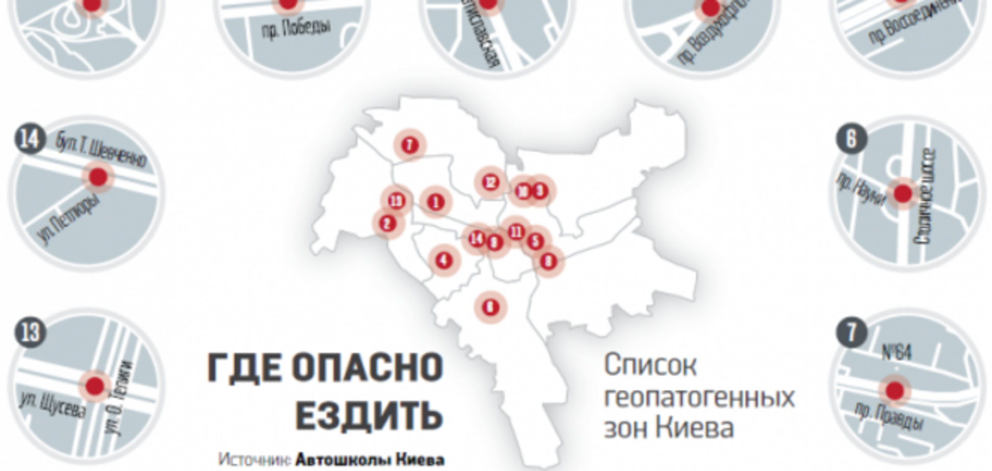 Для водителей Киева сделана карта геопатогенных зон