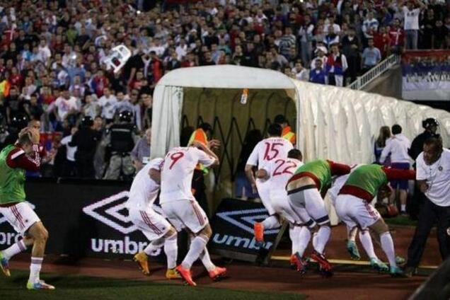 Фанаты сорвали матч отбора Евро-2016 Сербия – Албания: видео инцидента