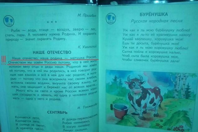 На Луганщине первоклассники читают в 'Букварях' о 'матушке России': опубликованы фото