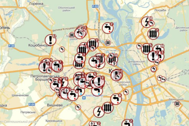 В Киеве появилась интерактивная карта отключений воды, света и отопления