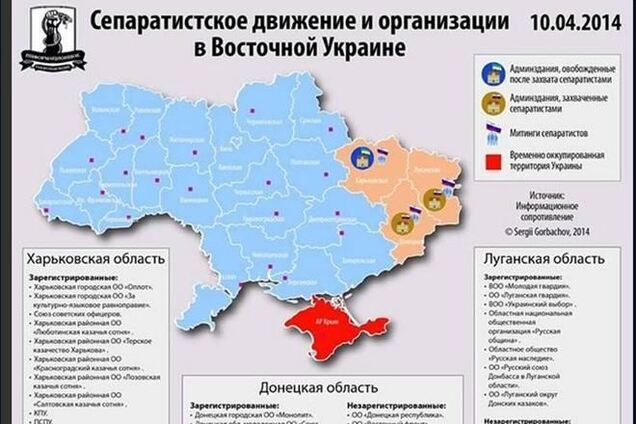 Опубликована актуальная карта сепаратистских выступлений в Украине