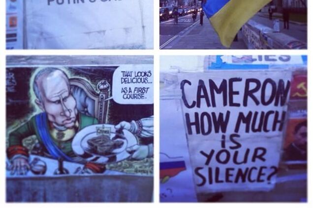 В Лондоне появились плакаты с карикатурами на Путина