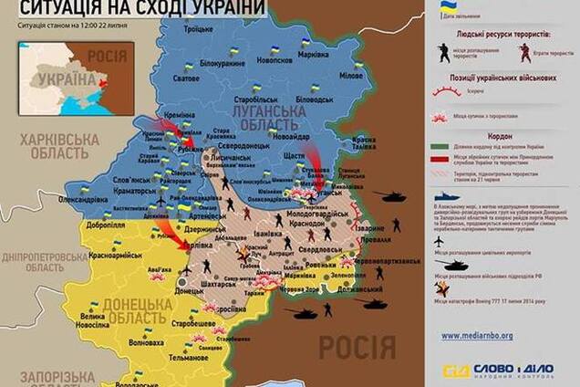 Опубликована актуальная карта сражений в зоне АТО