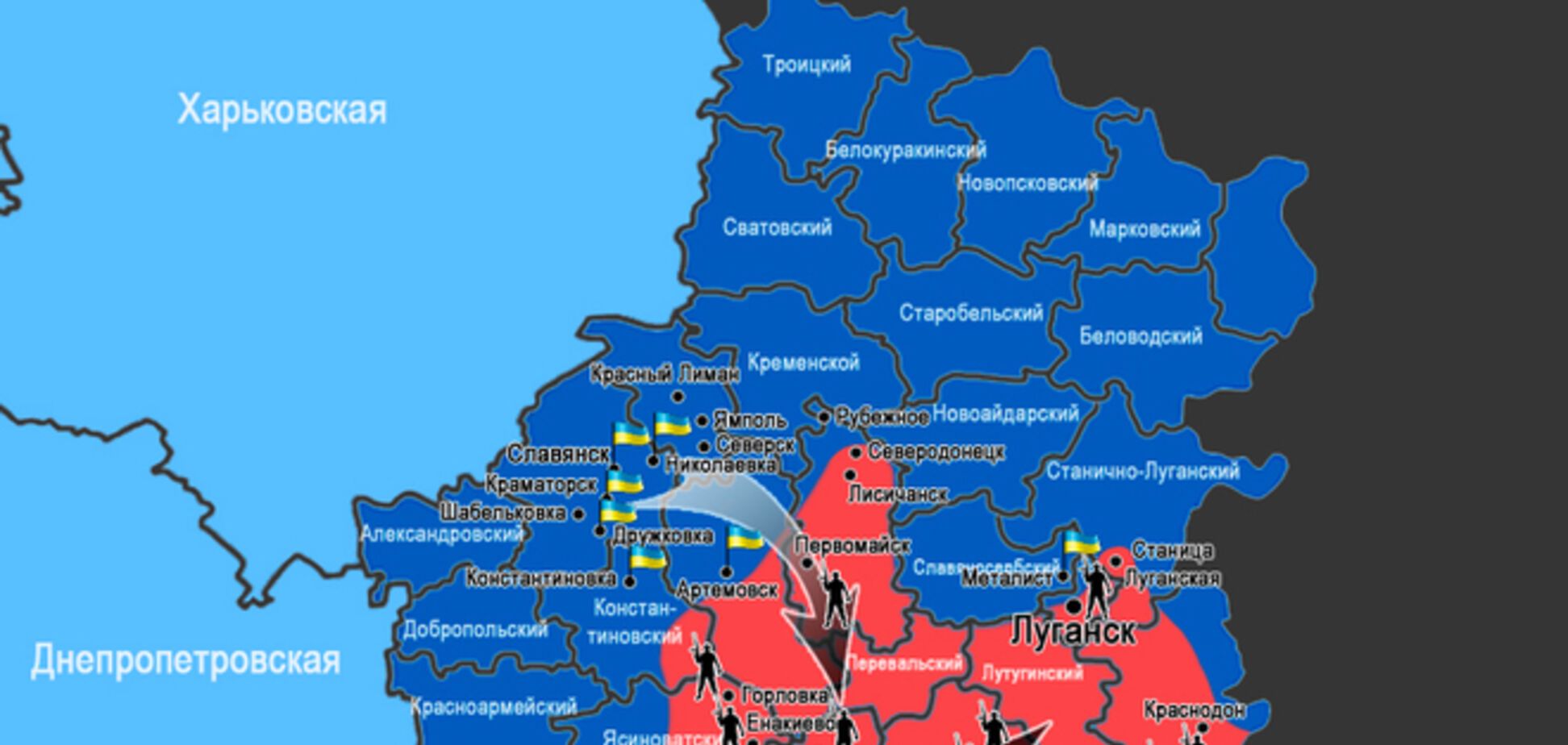 Опубликована актуальная карта ситуации на востоке Украины