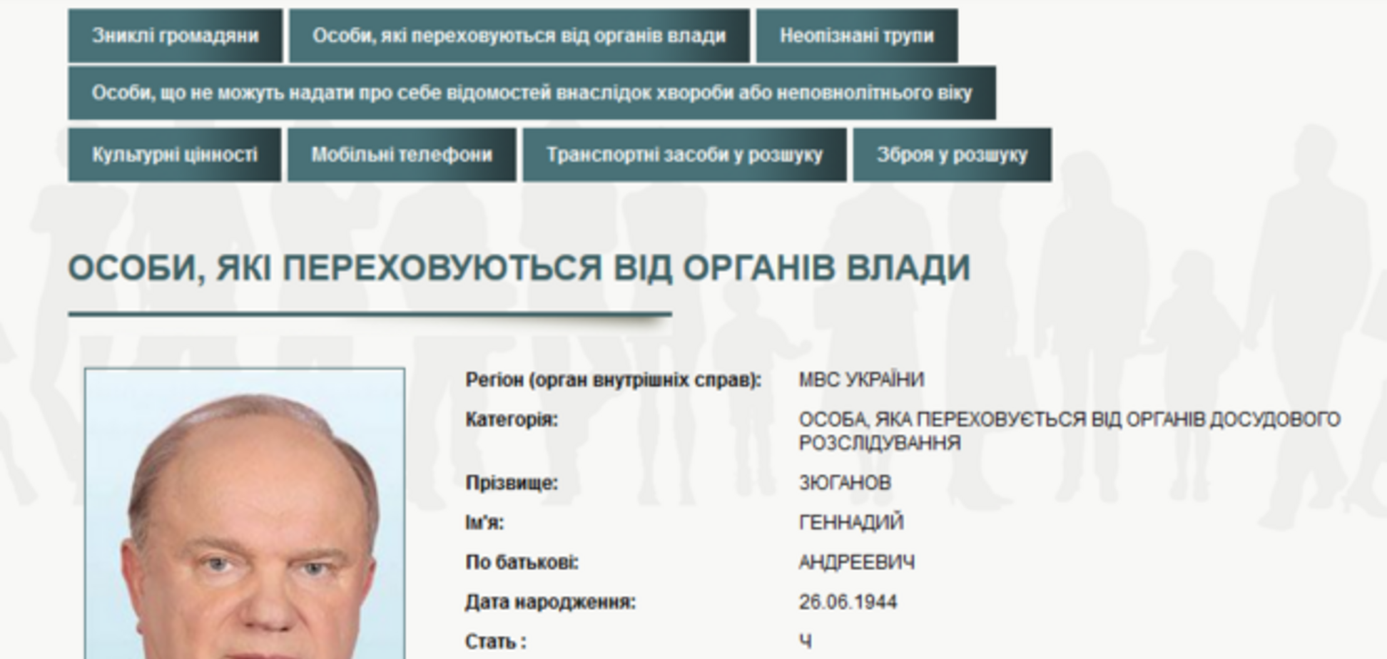 МВС України оголосило в розшук Жириновського, Миронова і Зюганова
