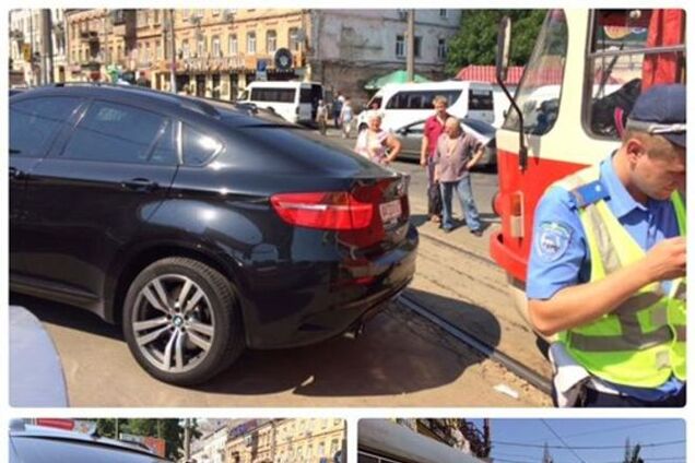 Госмашина из-за неправильной парковки создала огромную пробку в Киеве