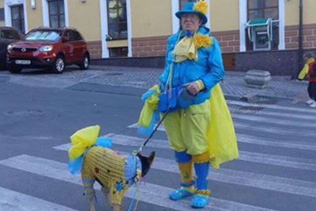 По Киеву гуляет женщина, с ног до головы одетая в сине-желтое