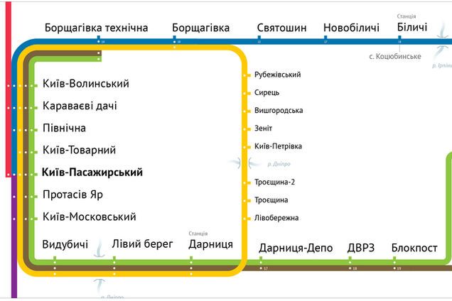 Опублікована нова схема київської міської електрички 