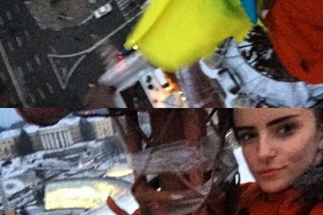 На шпиле высотки на Майдане появился украинский флаг: фотофакт