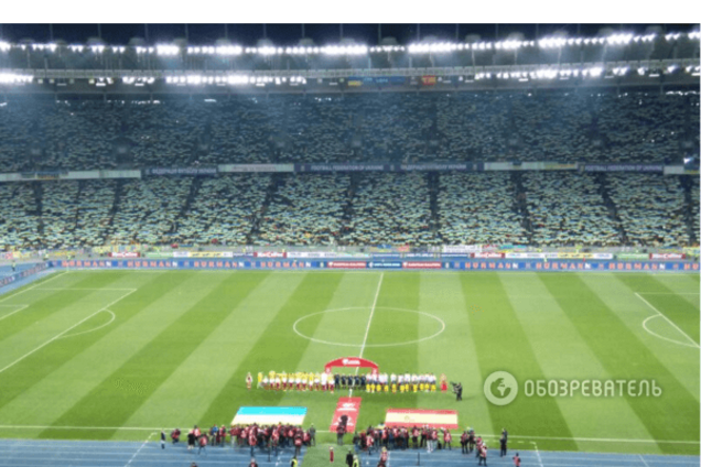 Болельщики на 'Олимпийском' устроили потрясающий перфоменс перед игрой Украина - Испания