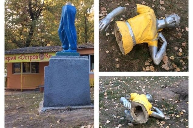 В Киеве вандалы разбили скульптуру Комсомолки: фотофакт