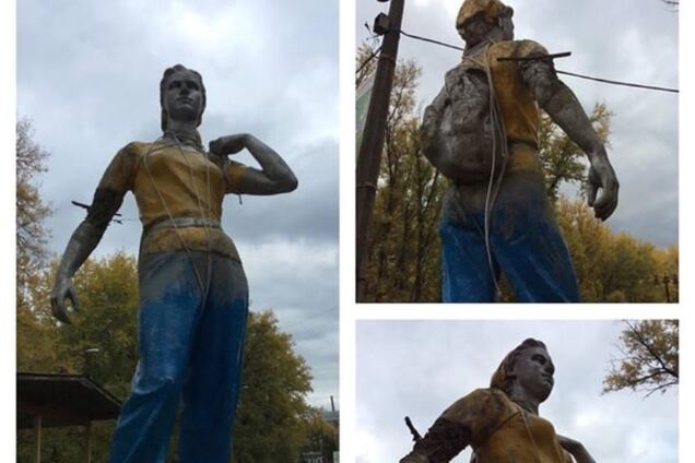 В Киеве отремонтировали разбитую скульптуру Комсомолки: фотофакт