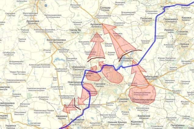 Військовий аналітик спрогнозував можливі атаки терористів на Донбасі: карта