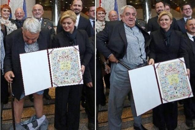 Упс! В Хорватии правозащитник остался без штанов перед президентом: фото конфуза