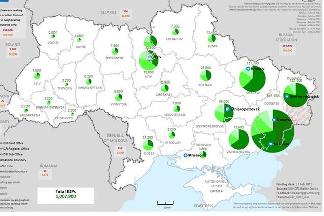 ООН: в Украине более 1 миллиона переселенцев. Карта перемещений