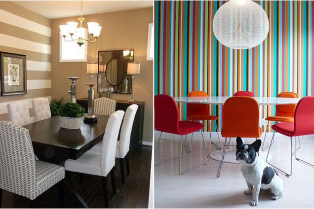 10 потрясающих столовых с полосатыми стенами