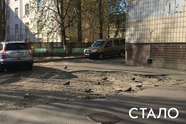 Привет коммунальщикам: в Киеве яма превратилась в кормушку для птиц