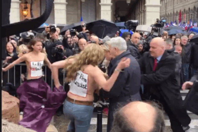 'Марин, хайль!': Femen помешали французской подружке Путина возложить цветы - видеофакт